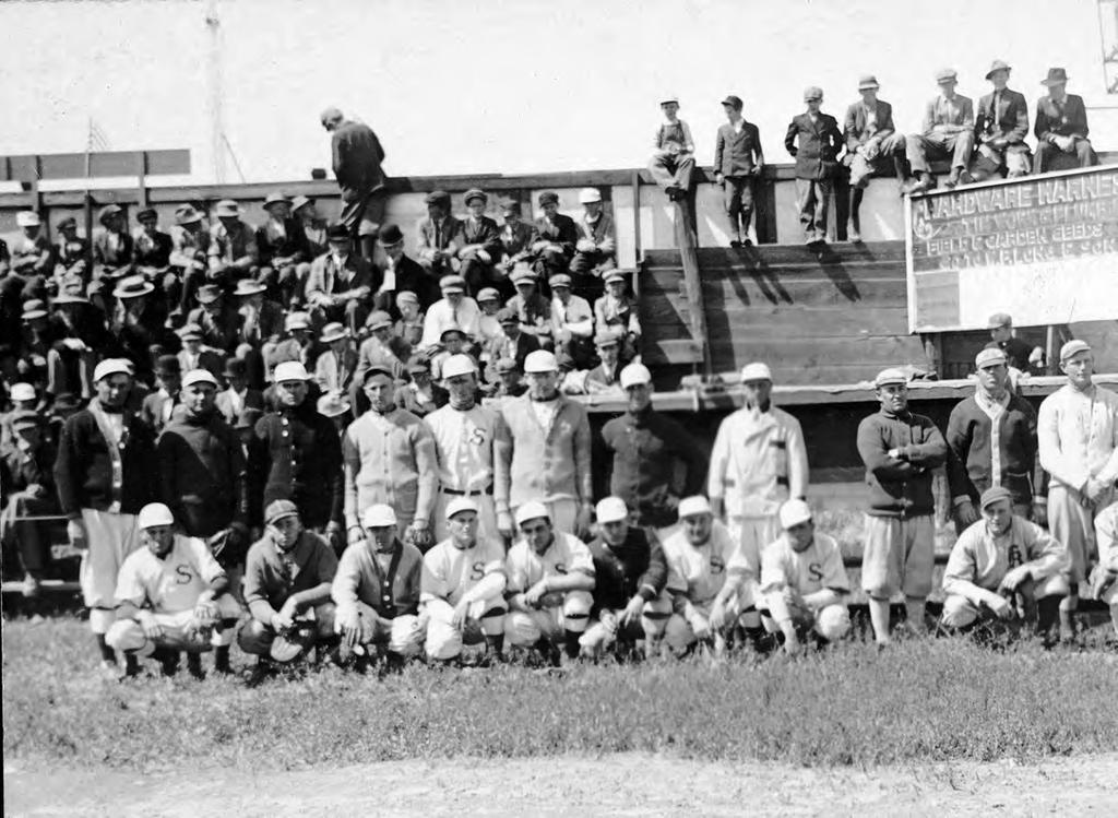 Notes on the back of this photograph indicate that it was taken in Superior in 1912, and the S on the team uniforms on the left seems to substantiate this.