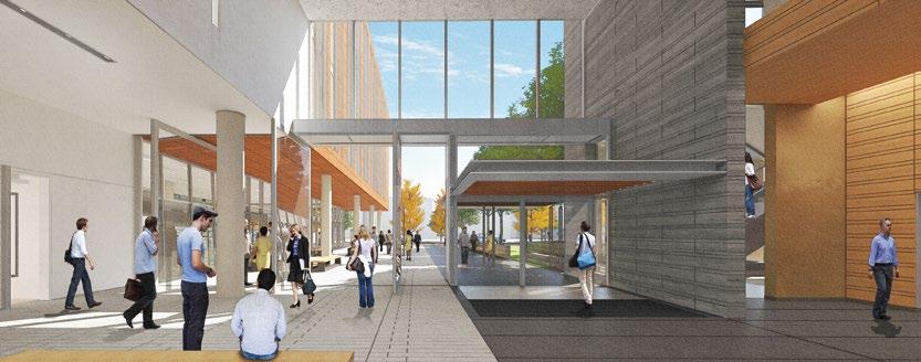 Campus-like setting in walkable, mixeduse community 76,000 RSF Distinctive architecture LEED Gold certification Two-story open entrance lobby with glass curtain pivoting wall system that allows for