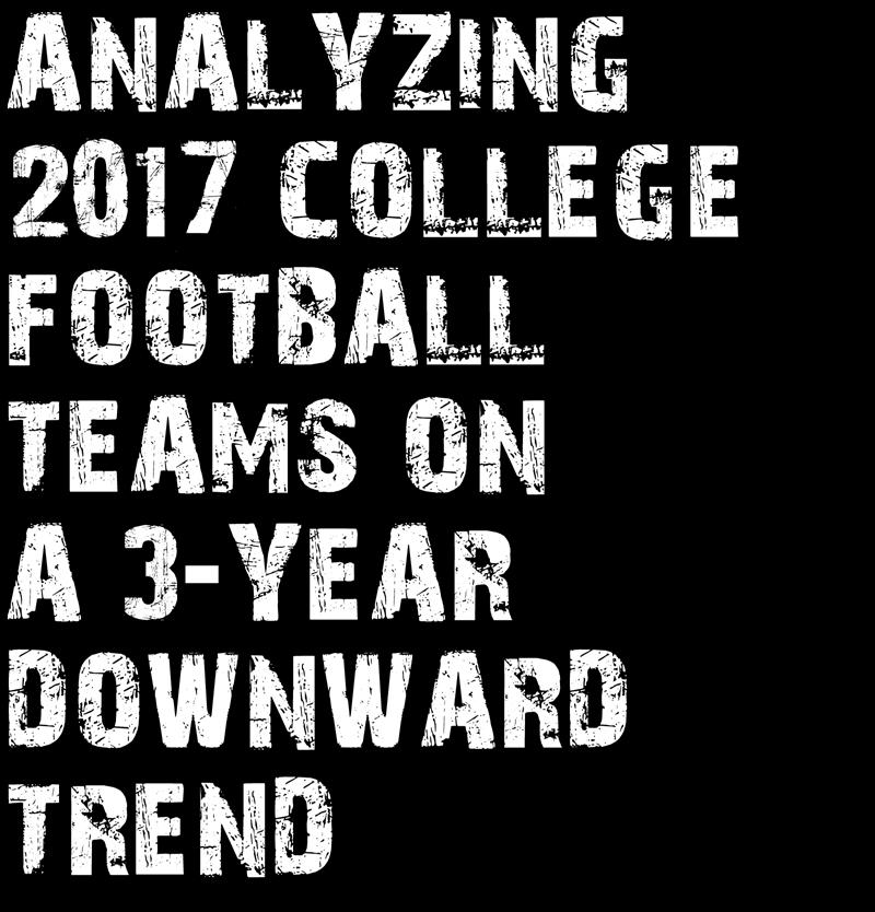 AUGUST 30 SEPTEMBER 3 42 ANALYZING 2017 COLLEGE FOOTBALL TEAMS ON A 3-YEAR DOWNWARD TREND If you read most preseason publications, visit team websites, or simply watch the analysts on TV games, for