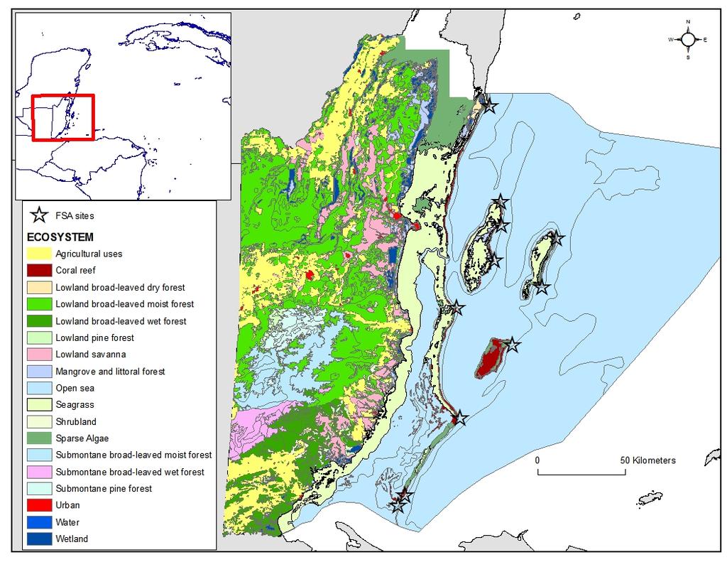 31 Figure 2.8. Belize ecosystem map (2004 version) after BERDS (http://biologicaldiversity.info/ecosystems.htm).