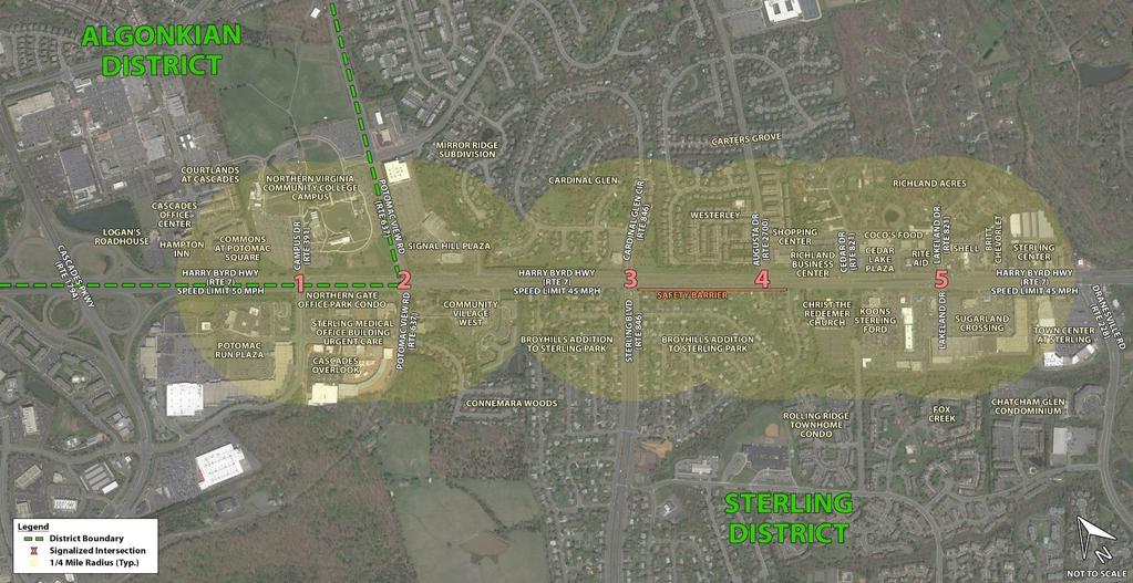 Study Area (area within a ¼-mile radius of the study intersections) Route 7 Pedestrian Crossings Feasibility Study 1.