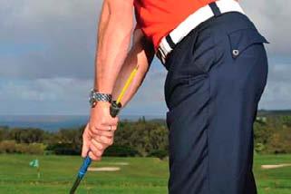 Here s a great drill for feeling the proper rotation: Make practice backswings while posting up on your right toe. Your right foot should be set back about two feet from its normal position (left).