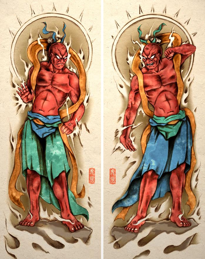2 e nio protectors, Agyo (right) and Ungyo (le ) are named a er particular sounds; Agyo who sounds ah, meaning birth or beginning, and Ungyo who sounds un, meaning