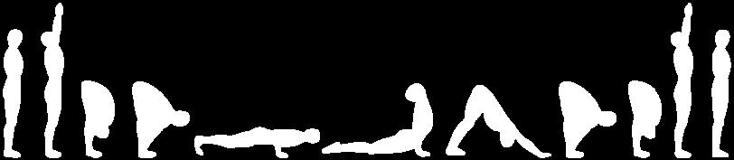 Sun salutation A: reach up and then bend forward as breathe out. a. Extend up to a table top and then relax down again. b. Bend knees slightly when put hands on floor c.