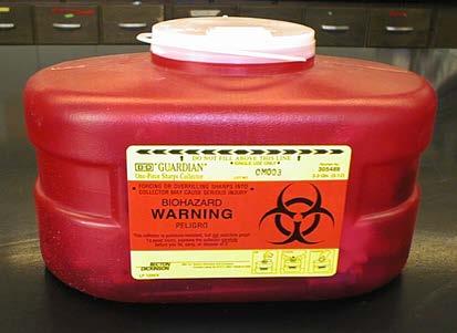 Procedure for disposal: 1. Place waste in a puncture proof container. 2. Label with a completed UNH Hazardous Waste label. 3. Call the Hazards Waste Coordinator at 862-3526 to schedule a pickup.