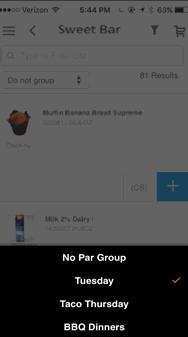 managing par group To select a par group or toggle to a different par group: 1. Tap the No Par Group button.