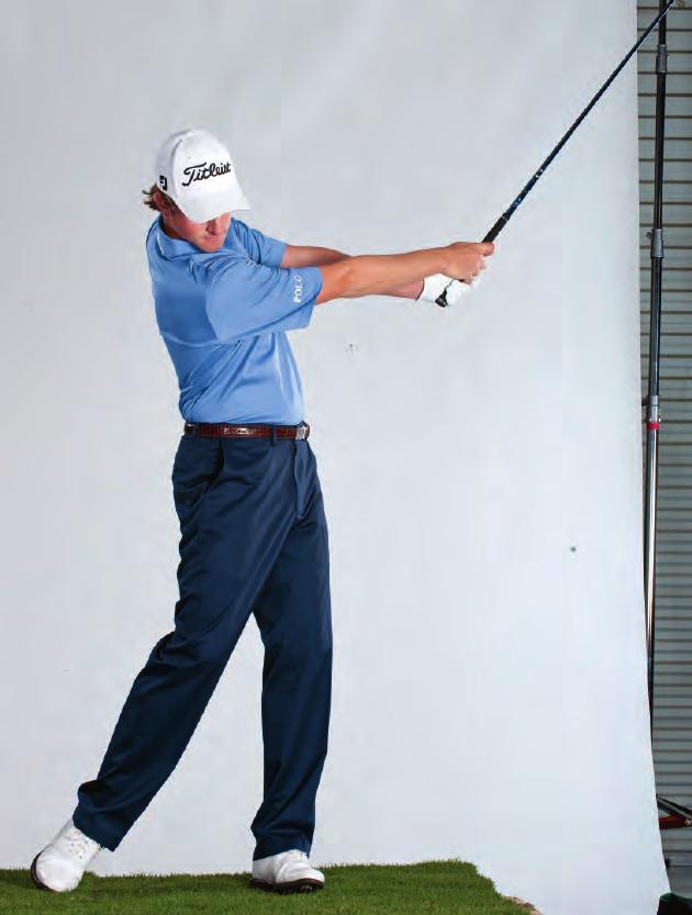 Then start your downswing with your right knee swinging to the left to form a backward K in the opposite direction.