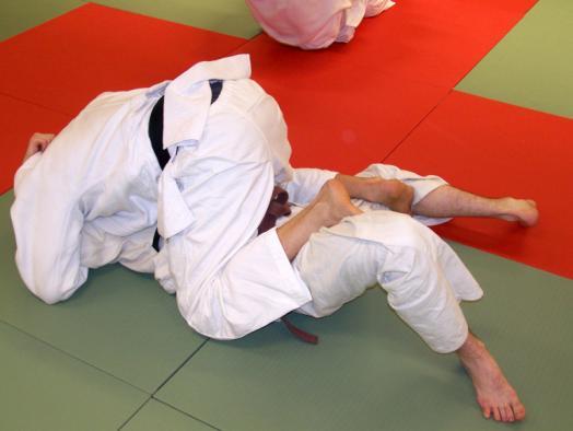 2-The bottom judoka (the attacker) sweeps or rolls his opponent over as shown.