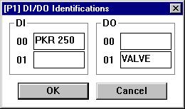 Choose <Config><DI/DO Identifications...> in the menu bar. Define the following identifications for DI00 and DO01: Close the window with. Quit the "Parameter Setup" program.