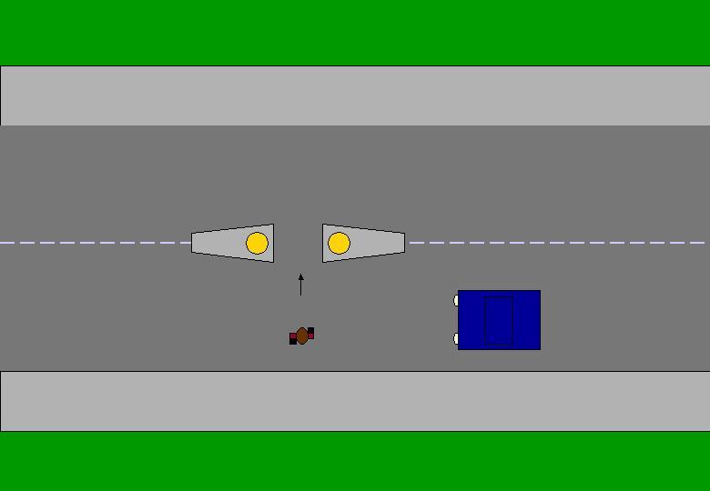 Figure 5: Showcard 8 depicting person crossing at a pedestrian island with nearside traffic approaching, on a straight stretch of road.