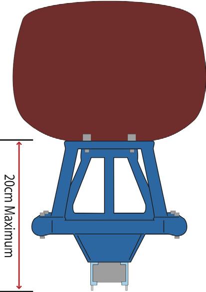 The maximum height a seat may sit above the ice is 20 cm, measured from a flat surface to the lowest point of the underside of the main seating area of the seat. (See diagram below.