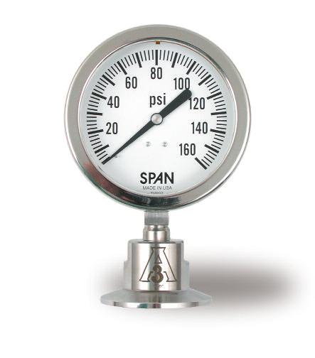 SPAN Gauge Options Sanitary Gauge SPAN Sanitary Gauges provide a Tri-Clamp process connection with a 2-1/2" or 3-1/2" dial size.