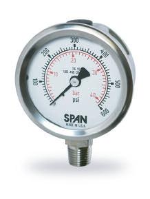 SC gauges are suitable for applications with media compatable with brass or 316 stainless steel wetted materials Benefits Matching sealed stainless steel cases are offered in three sizes in plain or