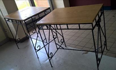 #45 Wood tables (two) with iron base listed