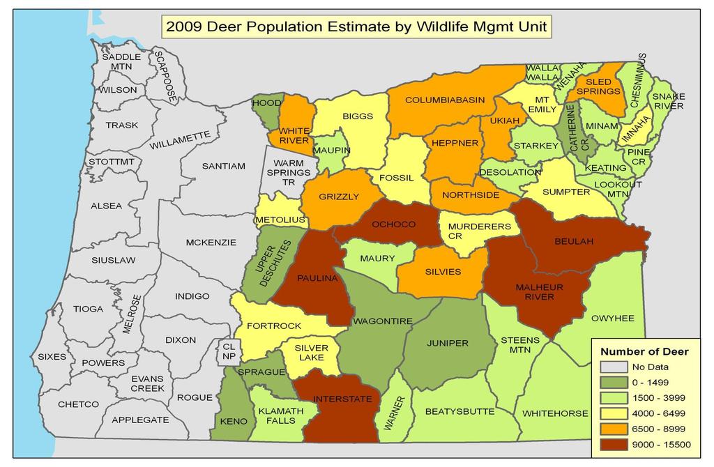 Figure 6. Mule deer population estimates by management unit.
