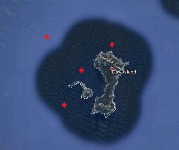 Salisbury Island with approximate location of VR2W acoustic receivers
