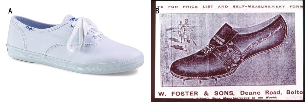 Foster and Sons (now Reebok) added spikes under the forefoot of the athletic shoe and developed the first running shoes (FIGURE 2B).