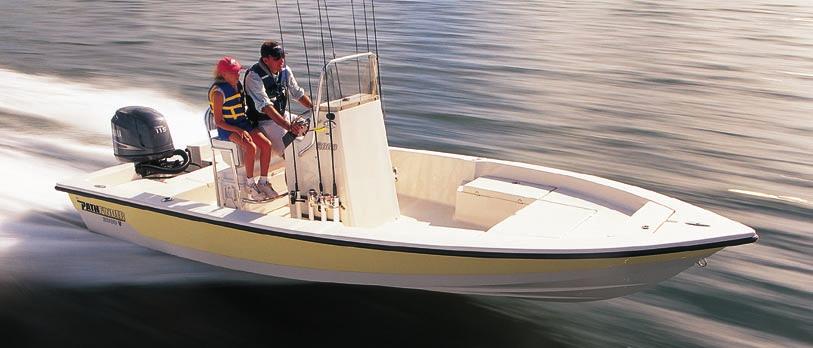 backrest and cooler. Among the other standard items are hydraulic steering, trim tabs, four-position battery switch, thru-hull transducer and console courtesy lights.
