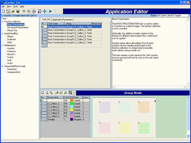 Application Editor The Application Editor is used to create and modify Fractionation or other liquid handling applications and can be accessed from the main menu.
