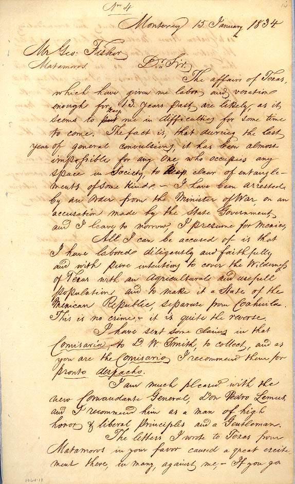 The reforms in Austin s petition included repeal of the ban against immigration and creation of a separate Texas state. This is the first page of a letter that Stephen F.