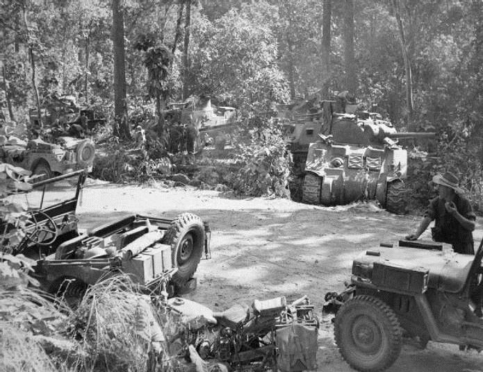 Above: Lees of the 254th Indian Tank Brigade, supporting 2nd Division, camouflage themselves among trees during their advance from Dimapur to Kohima in 1944.