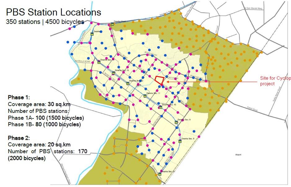 Figure 9: Proposed cycle sharing scheme in Dwarka. (Source: UTTIPEC) 4.