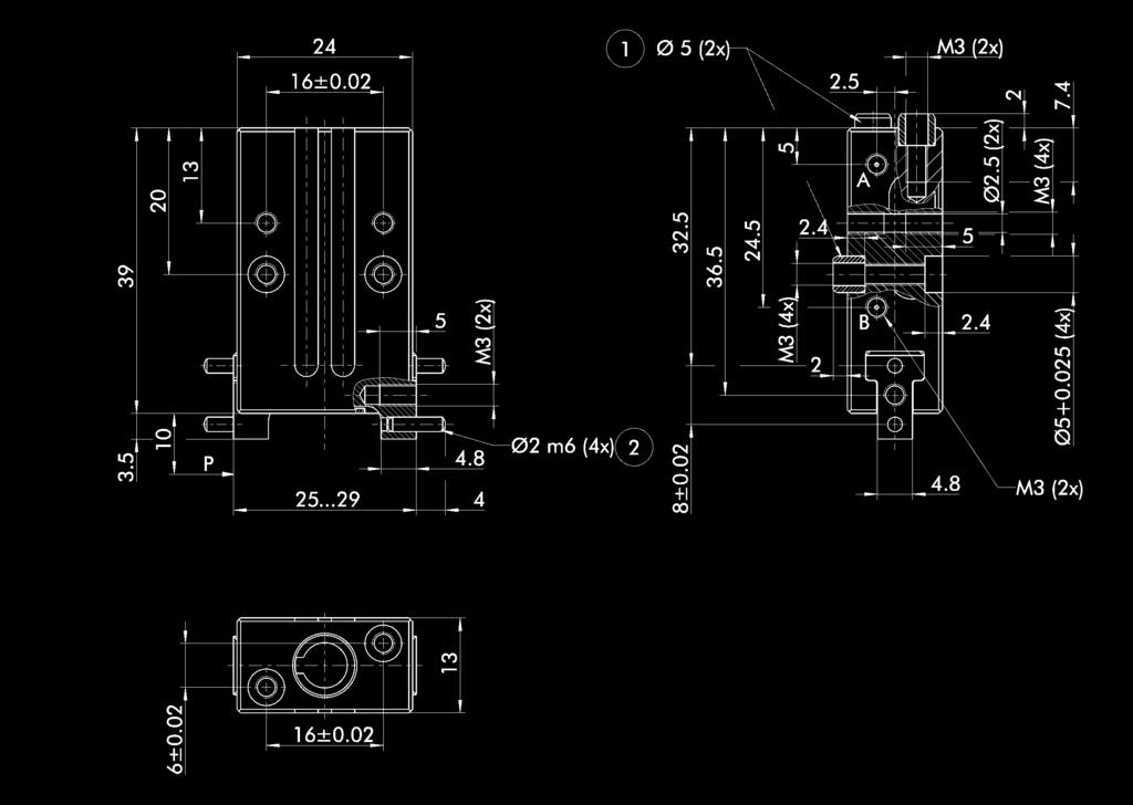 LGP 8 Main views The drawing shows the gripper in the basic version with closed jaws, the dimensions do not