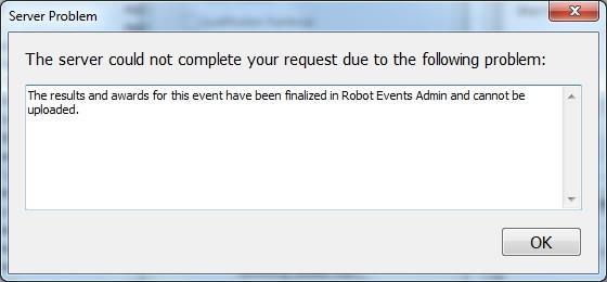 Uploading Errors When you upload, the server checks your data for errors: Event cannot already be finalized.