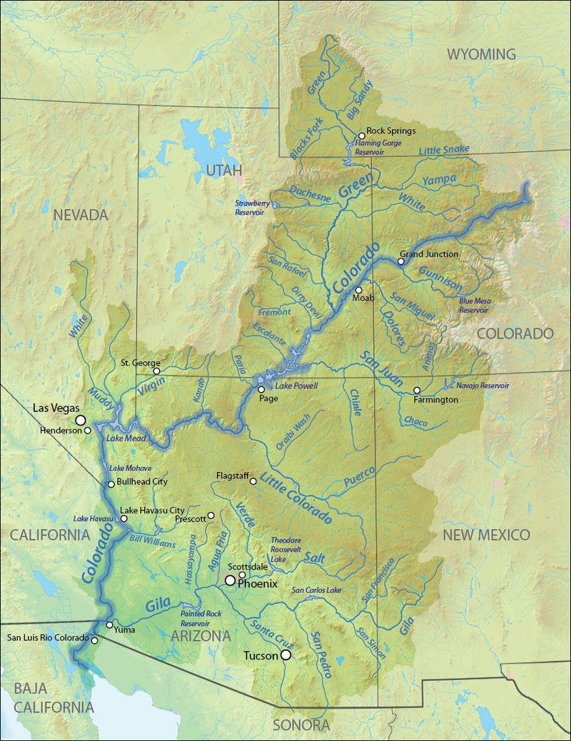 Colorado o Begins in Rocky Mountain National Park, flows through Grand Lake (not labeled on the Giant Map), west through