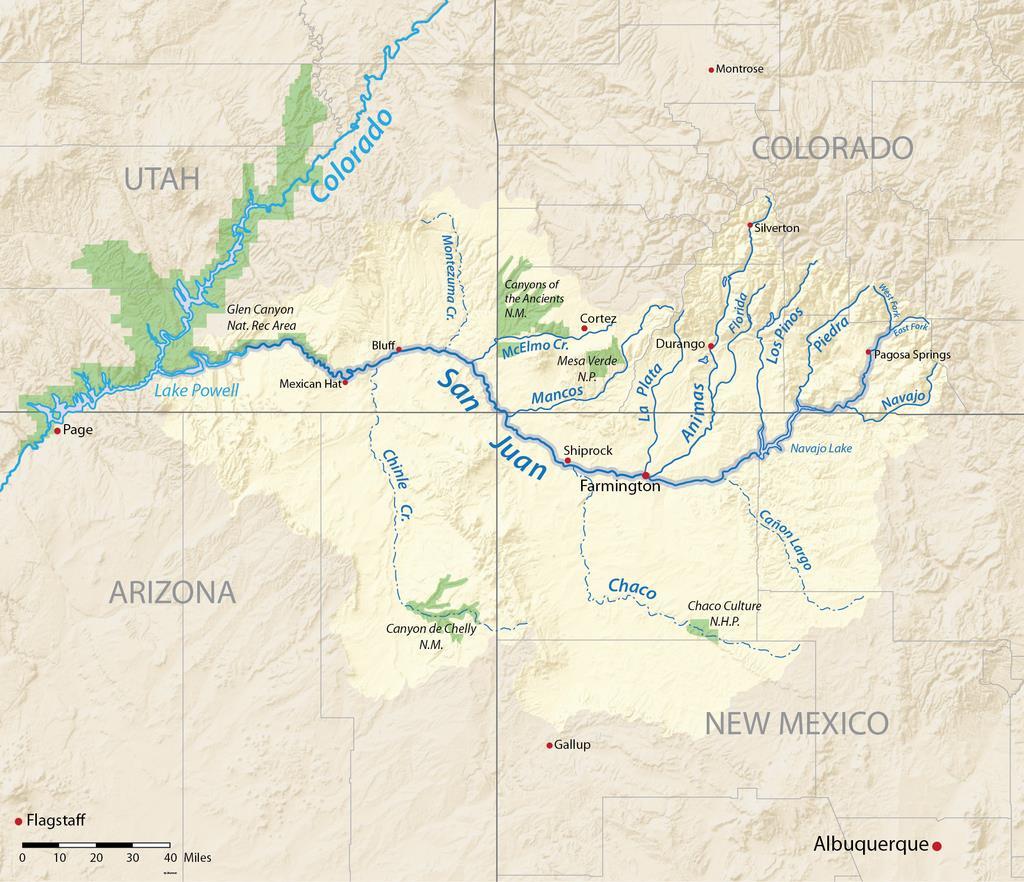 Notes for each of the rivers: San Juan o Flows north to south east of Pagosa Springs in southwestern