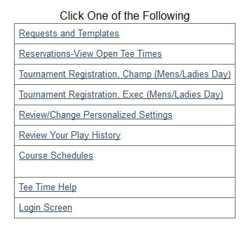 RESERVATIONS & VIEW OPEN TEE TIMES To View available tee times for the next 1 to 3 days, click on Reservations, View Open Tee Times. Then click on Create New Reservation Number of Golfers.