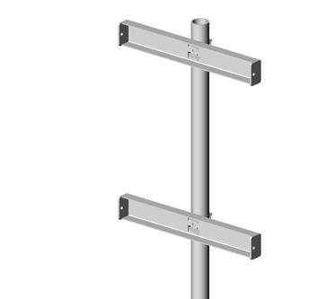 B. Install the lower Pole Channel by slipping the Hose Clamps and Pole Channel over the top of Mounting Pole, sliding it down to its pre-determined and