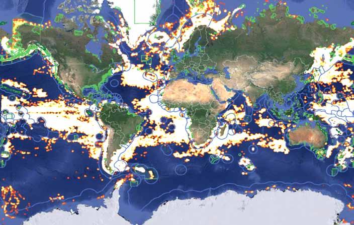 Figure 2 Global Fishing Effort Global Fishing Watch maps likely fishing activity in relation to marine boundaries, providing a free, interactive and global visualization of patterns and trends in