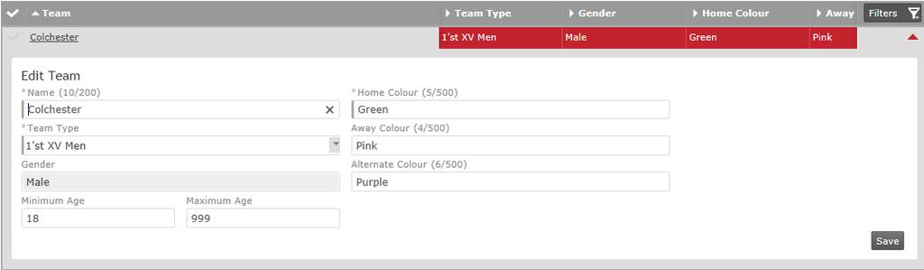 11.1 Club Admin- Teams Team List The Team List should display all the current/active teams at the club. Like the membership grid, the functionality is very similar.