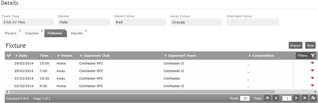 11.11 Club Admin- Teams Fixtures The fixtures tab outlines any upcoming fixtures for that team.