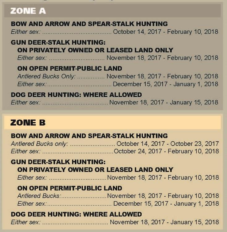 Chapter 220-2 Conservation DEER SEASON ZONES: ZONE A (see map): Those areas north or east of a line described as: Beginning at the intersection of the Mississippi state line and US Hwy.