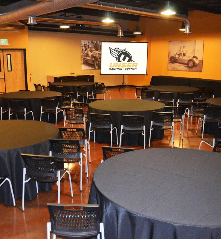 03 Meet Banquet Room Audio/Visual package included 3/4 length black linens included Seating for up to 90 guests - banquet style or meeting style Auditorium style seating (no table) for up to 130
