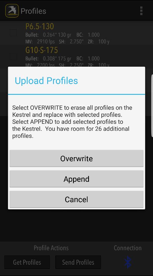 Uploading/Downloading Profiles to Kestrel Kestrel LiNK Ballistics App has the ability to send (upload) your current weapon profile to a Kestrel, and other Applied Ballistic Compatible Devices via