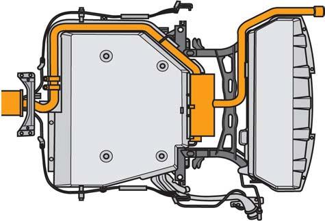 The two smaller natural gas tanks are located on the tank rack behind the rear axle.