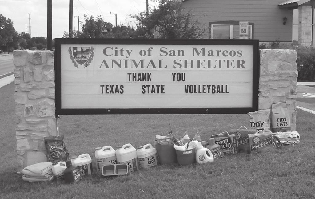 T he Texas State Volleyball team participates in many community service events during the academic year, working with kids and adults throughtout the San Marcos area on several projects.