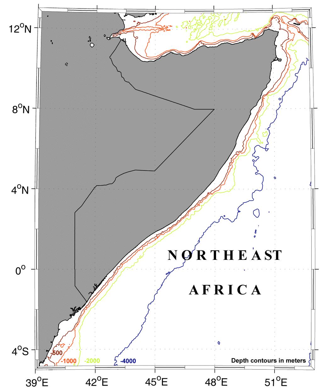 Overview covers approximately 2200 km of coast from Kenya to the tip of Somalia (approximately 39 o E, 4 o S to 51 o E, 12 o N)(Figure 1).