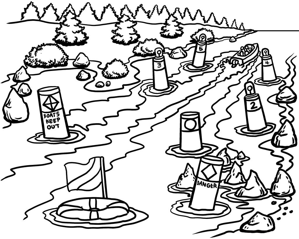 Buoys and Markers Name: Color the waterway scene below and all the buoys and markers.