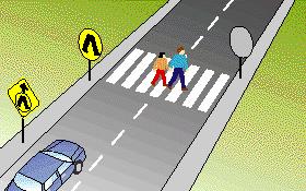 [159] You drive towards these people on the road. What should you do? (a) Slow down until they are half way through the crossing and drive on.