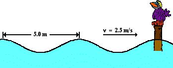 The wave e can be described as having a vertical distance of 32 cm from a trough to a crest, a frequency of 2.