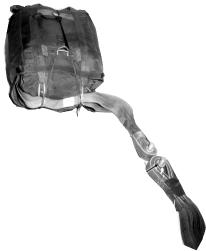 The 8-foot, cargo extraction parachute uses a 60-foot (3-loop), type XXVI nylon webbing extraction line.