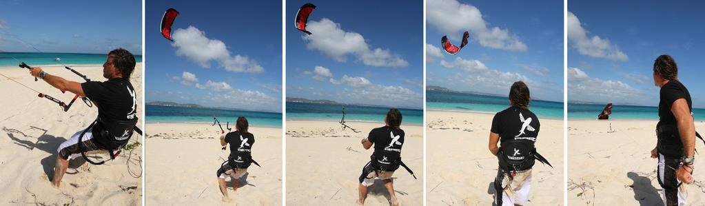 Secure the grab handle to a solid object and work your way down the flying line to secure the kite.