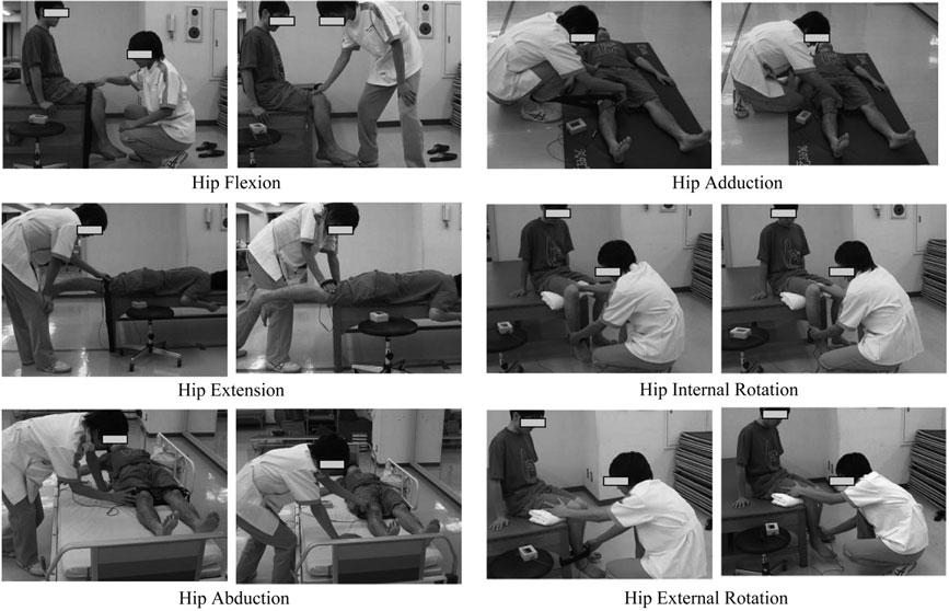 39 Fig. 2a. Using a hand-held dynamometer with and without the belt for the hip.