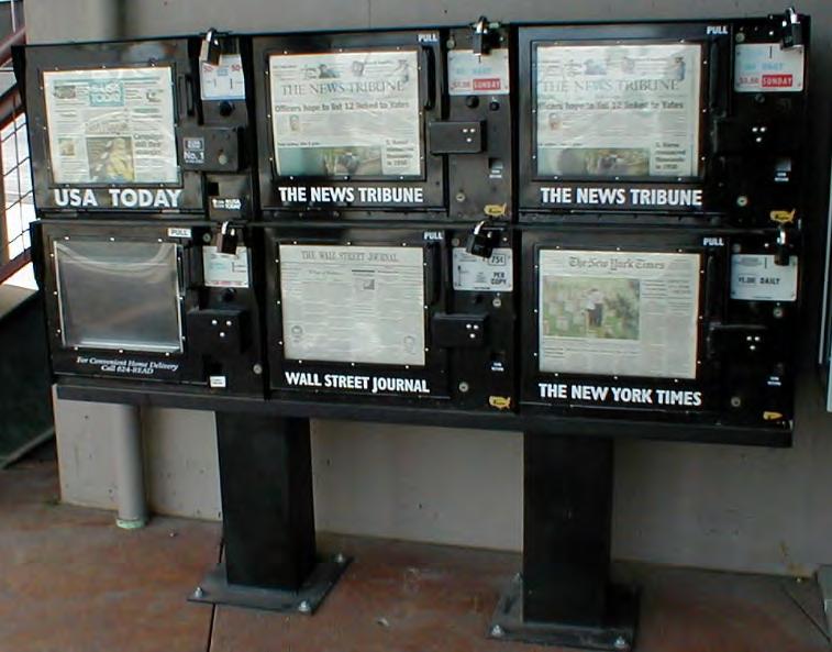Non-Pierce Transit Amenities NEWSPAPER/ADVERTISING DISPENSERS & VENDING MACHINES Advertising and newspaper companies have the right to occupy the public