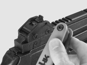 Lateral adjustment If the weapon's point of impact is too far right, turn the side adjusting screw counterclockwise to the left with 2 mm angular screwdriver if the weapon's point of impact is too