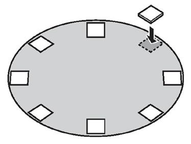 Make a mark in the ground at each base plate. (Image 12) 12 c. Remove the bottom rails and bottom plates and lay out the patio stones around the circle where the bottom plates were. d.